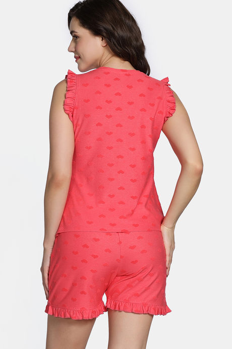 Zivame 2 Mile Fashion Sweetheart Diaries Knit Cotton Shorts Set - Rose of Sharon — image 4